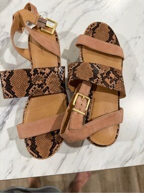 Women’s Tan Snake-Print Strappy Sandals
